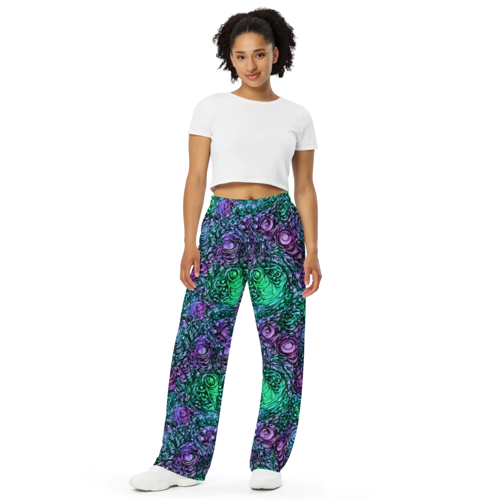 Neon Midnight Garden on Wide-Leg Pants — Front