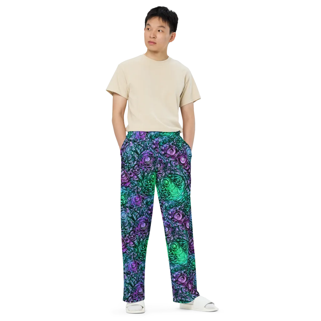 Neon Midnight Garden on Wide-Leg Pants — Front
