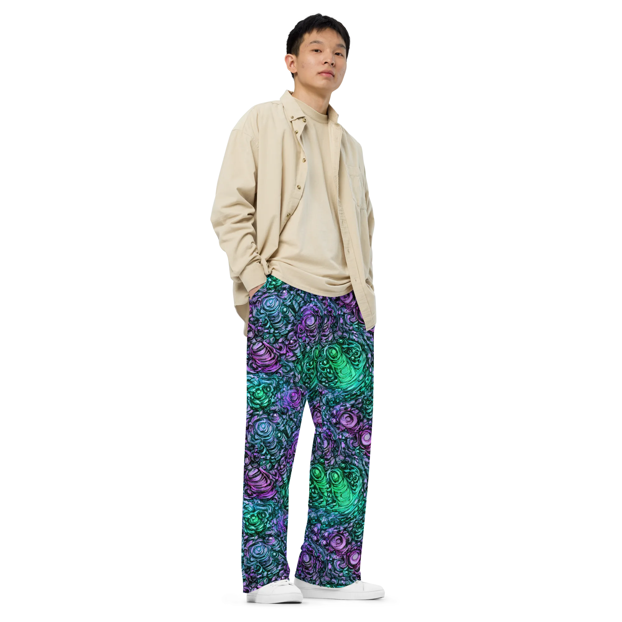 Neon Midnight Garden on Wide-Leg Pants — Right Front