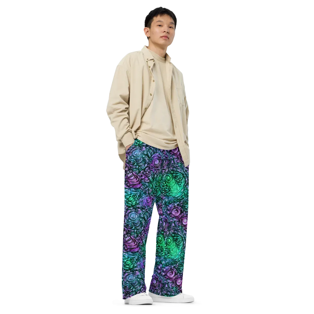 Neon Midnight Garden on Wide-Leg Pants — Right Front