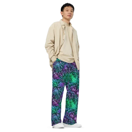 Neon Midnight Garden on a Wide-Leg Pants