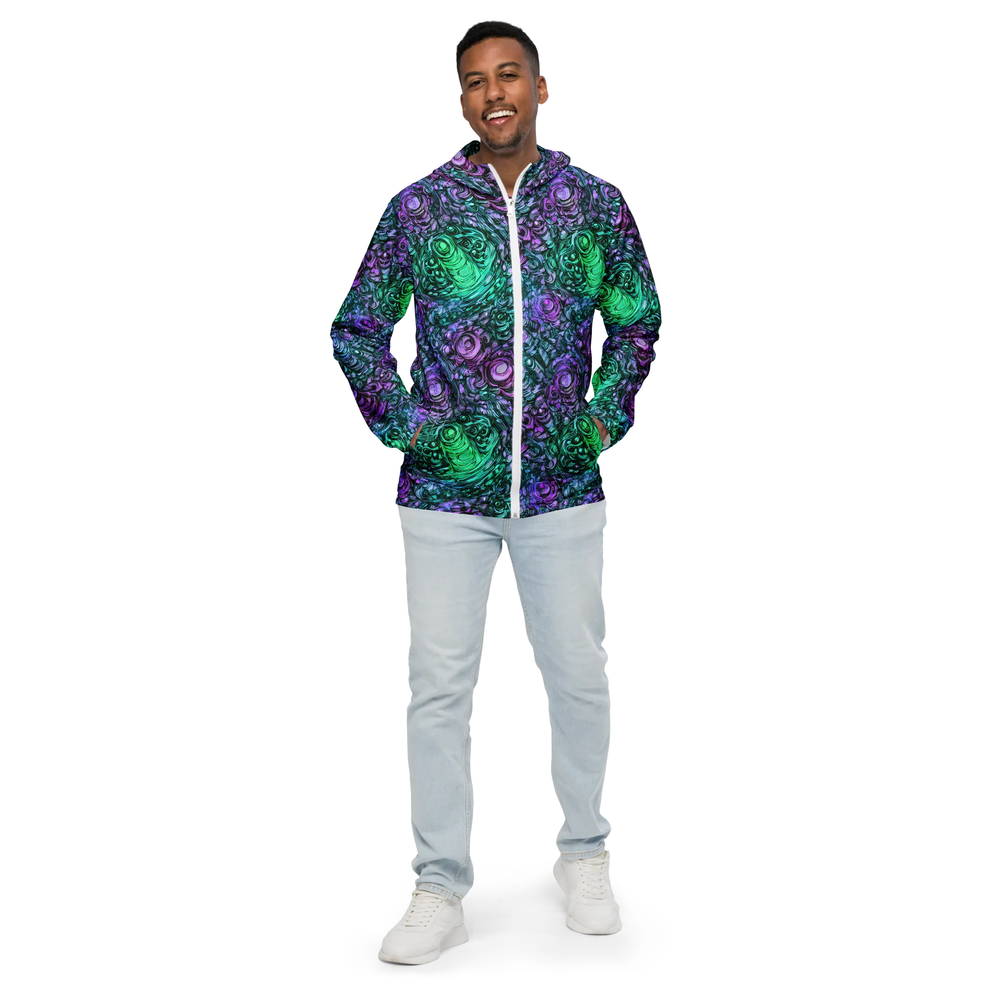 Neon Midnight Garden on Men's Windbreaker — Front