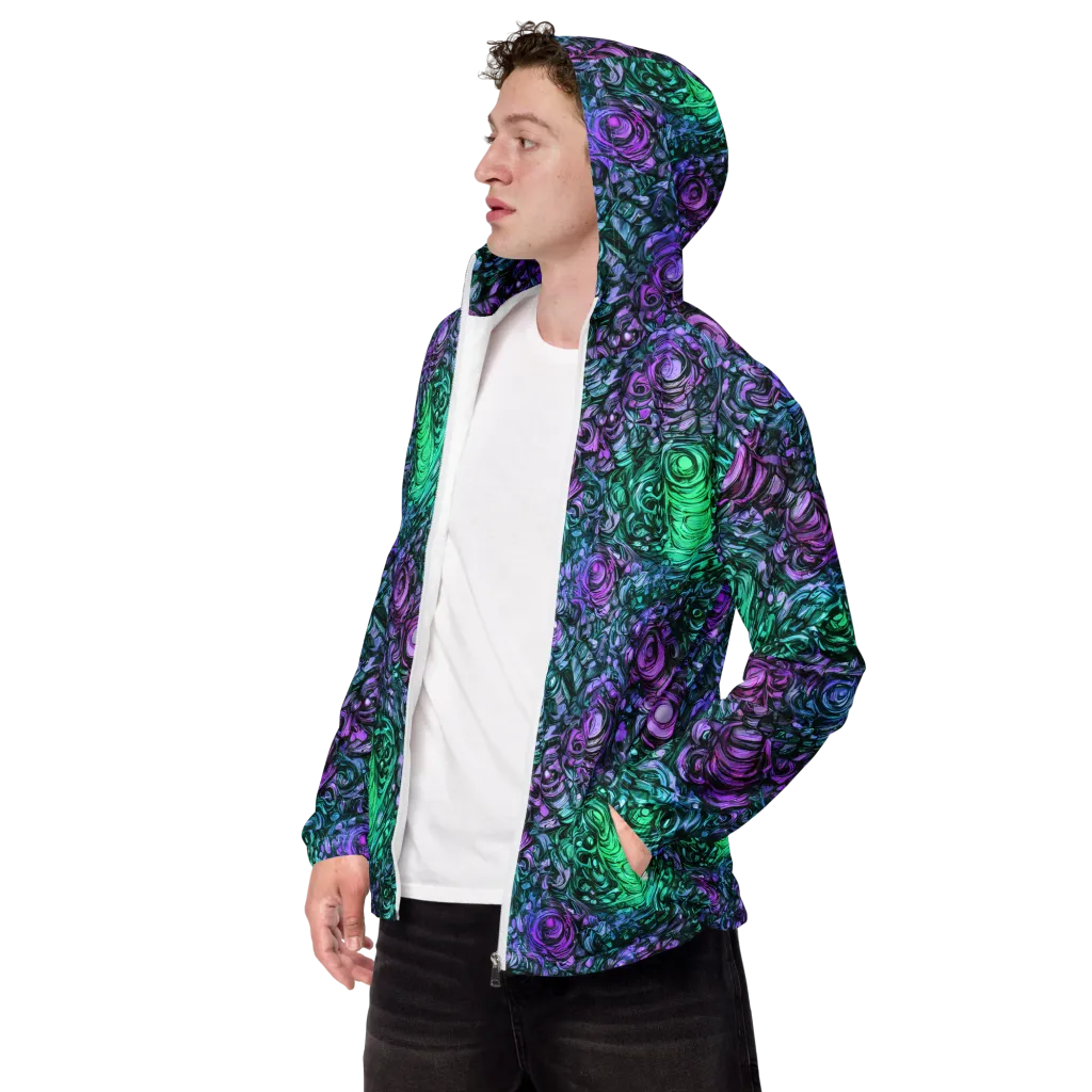 Neon Midnight Garden on Men's Windbreaker — Left Front