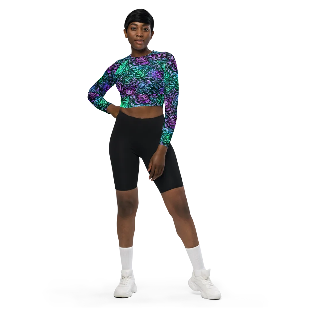Neon Midnight Garden on Long Sleeve Crop Top — Front