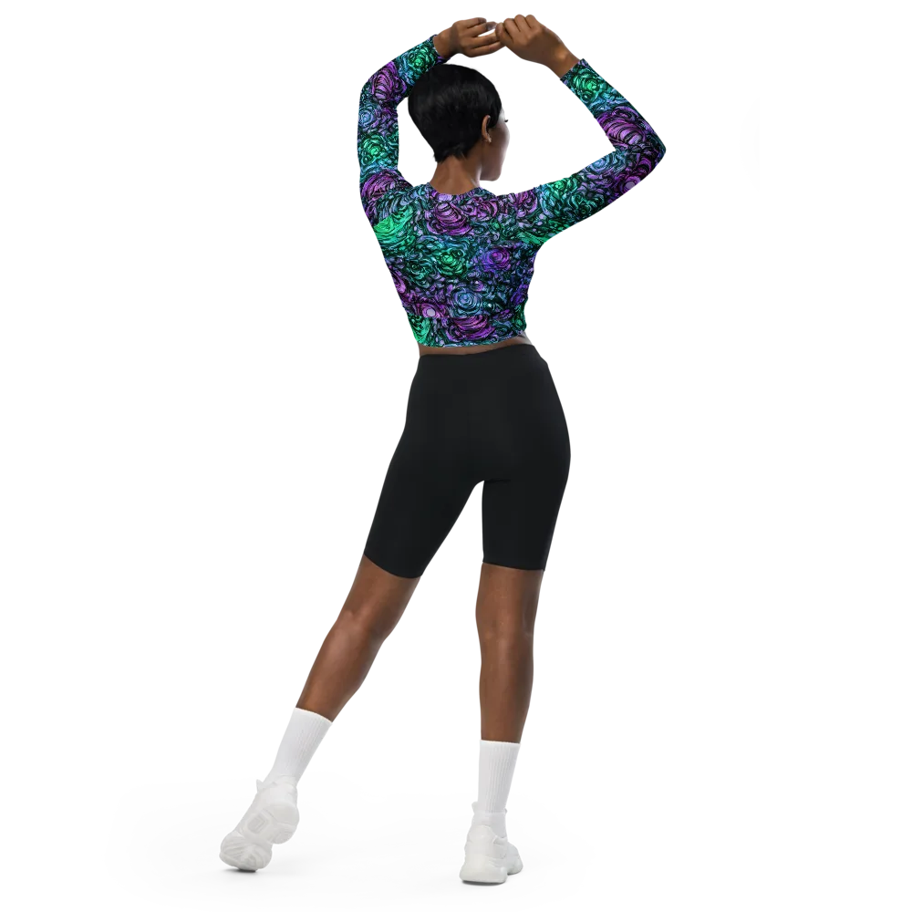 Neon Midnight Garden on Long Sleeve Crop Top — Back