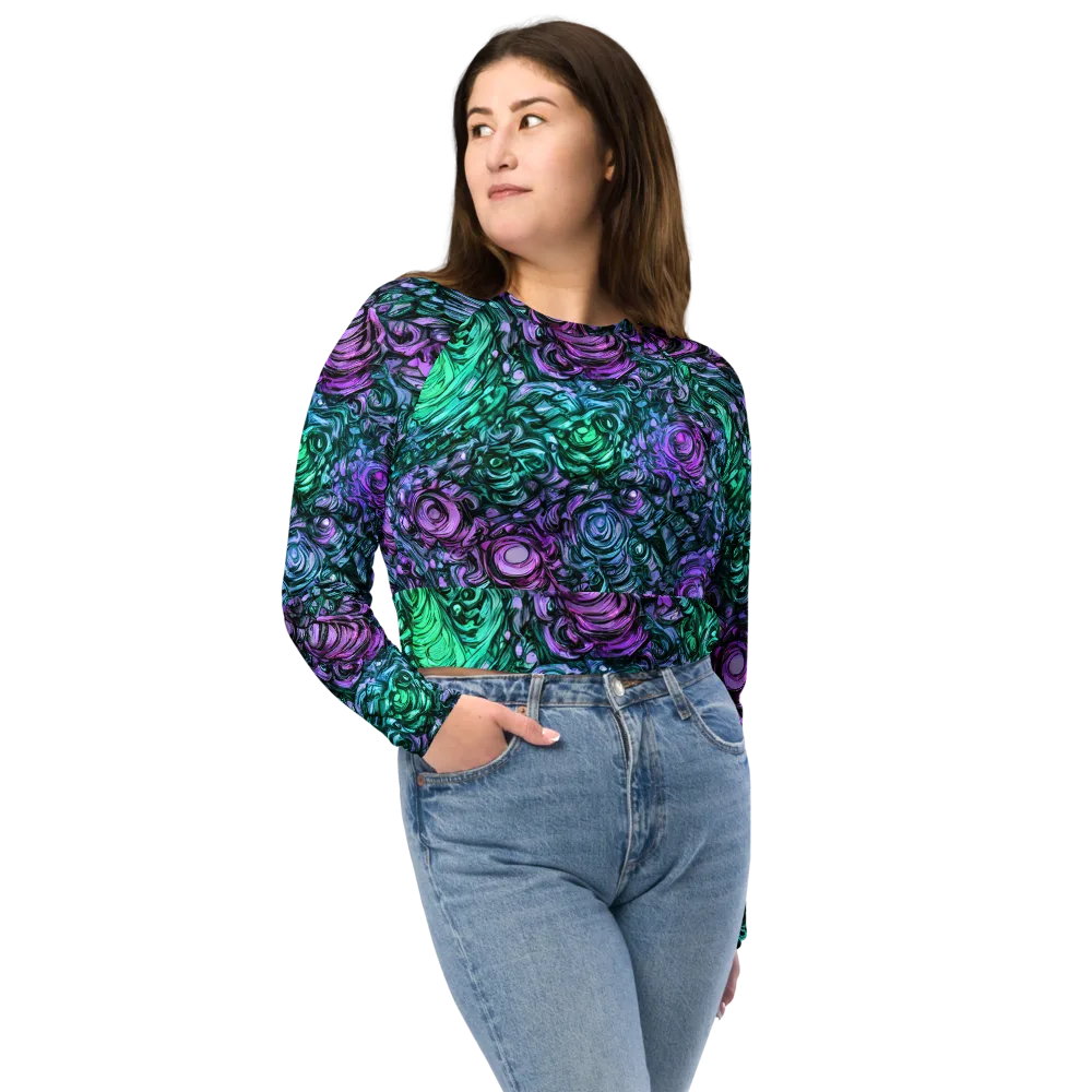 Neon Midnight Garden on Long Sleeve Crop Top — Front