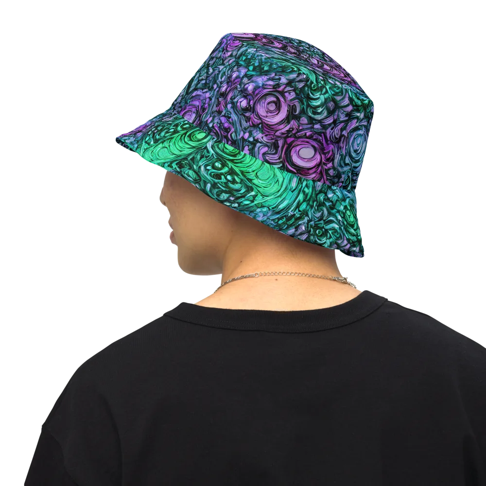Neon Midnight Garden on Reversible Bucket Hat — Back Inside
