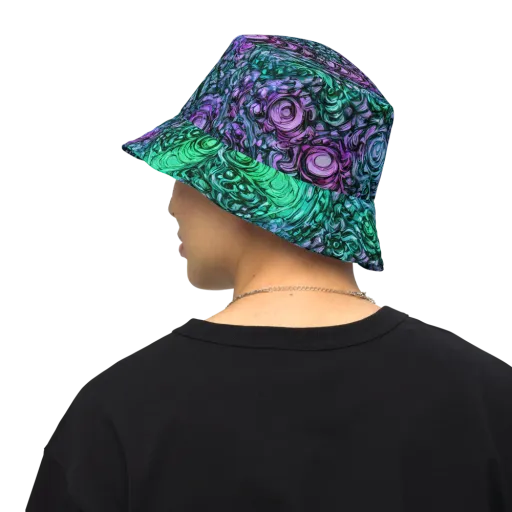 Neon Midnight Garden on a Reversible Bucket Hat