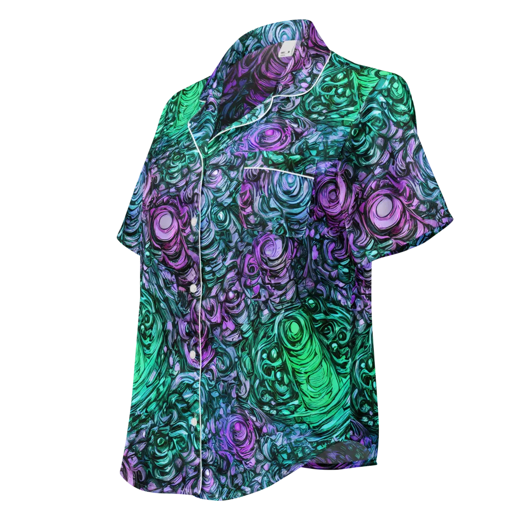Neon Midnight Garden on Women's Short Sleeve Pajama Top — Left Front