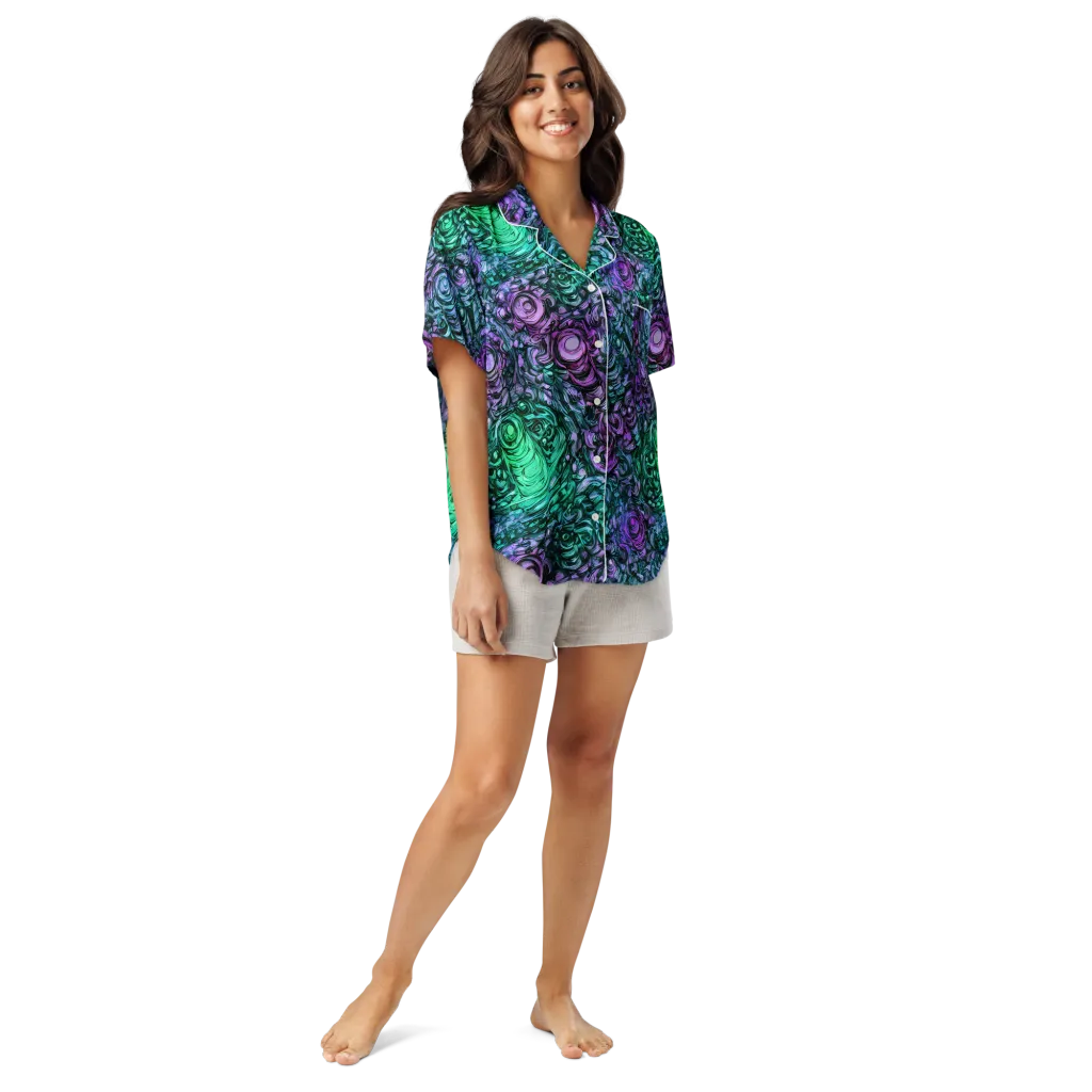 Neon Midnight Garden on Women's Short Sleeve Pajama Top — Front
