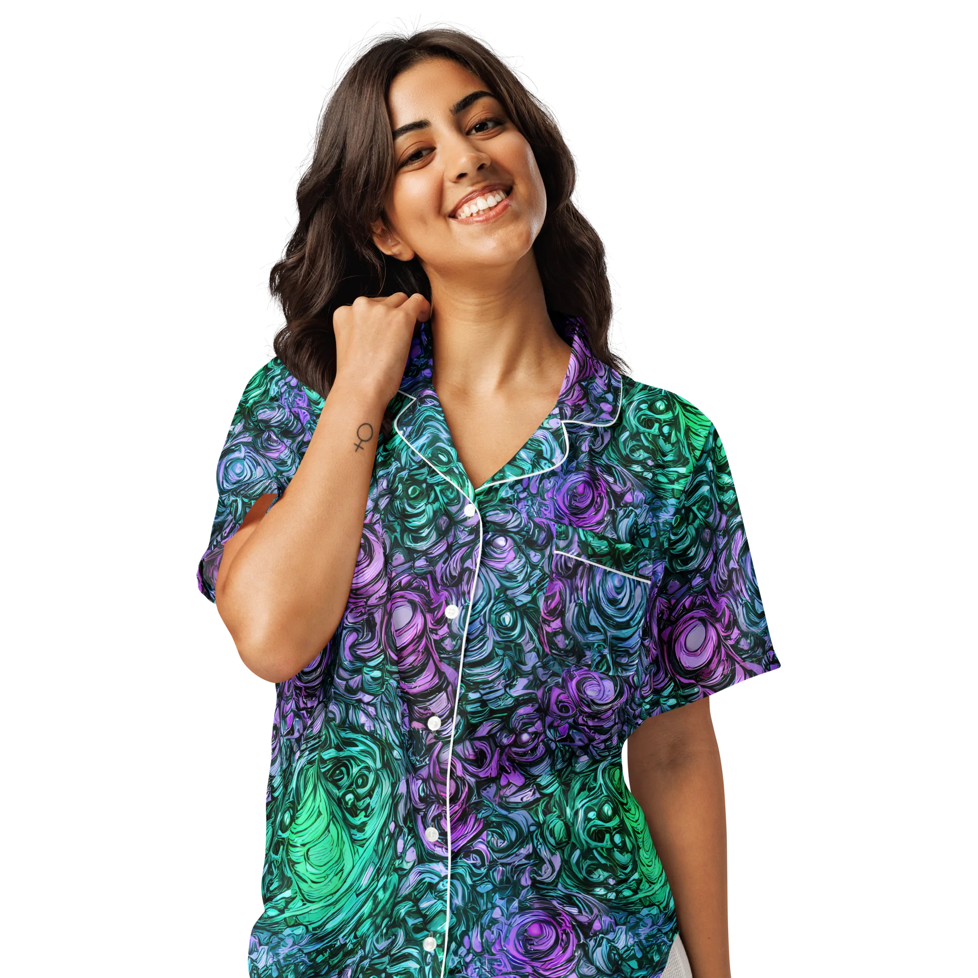 Neon Midnight Garden on Women's Short Sleeve Pajama Top — Front