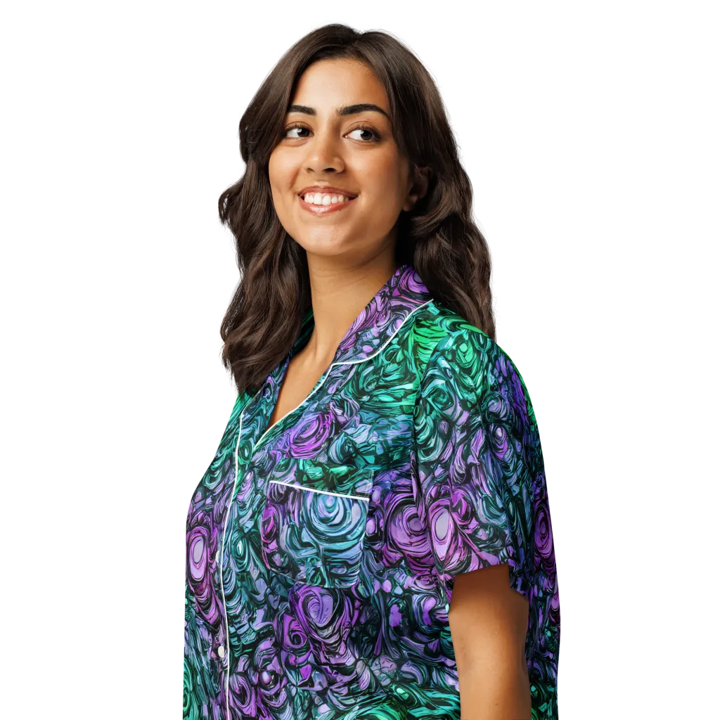 Neon Midnight Garden on Women's Short Sleeve Pajama Top — Left Front