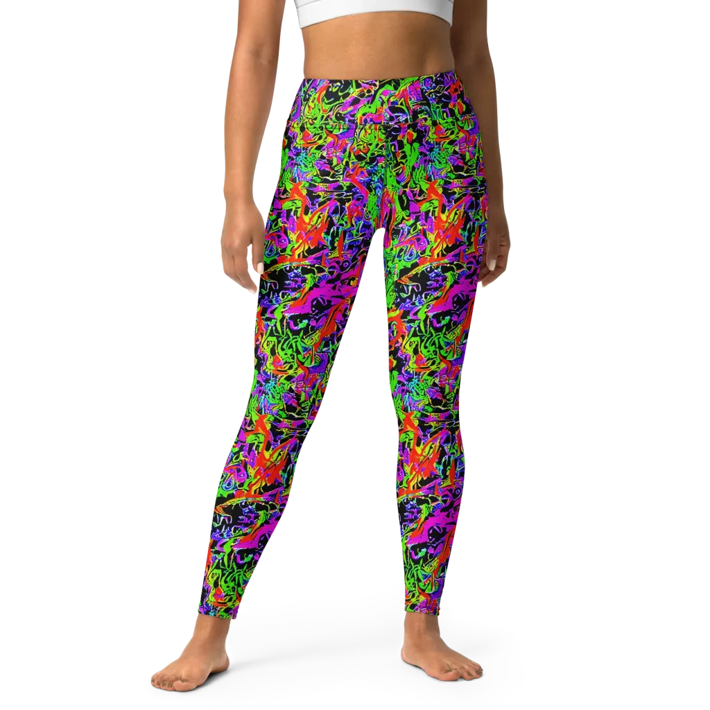 Acid Dreamscape on Yoga Leggings — Front