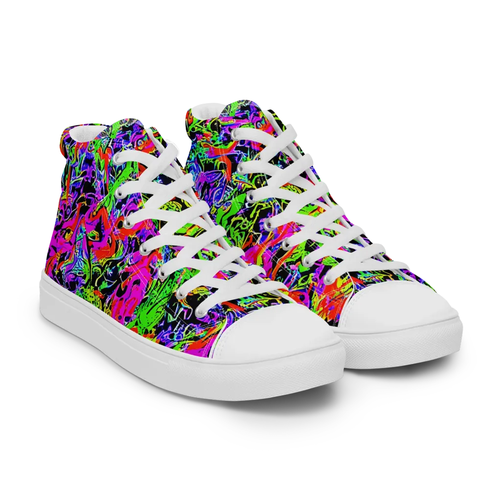 Acid Dreamscape on Men's High Top Canvas Shoes — Right Front