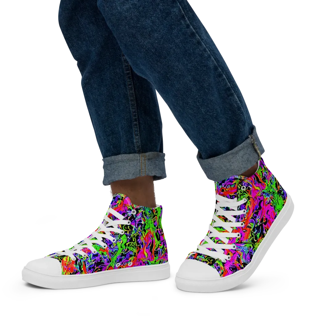 Acid Dreamscape on Men's High Top Canvas Shoes — Left