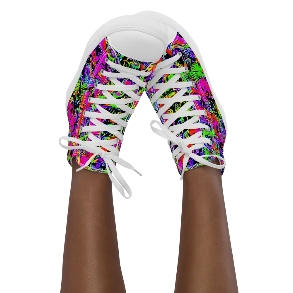 Acid Dreamscape on Women's High Top Canvas Shoes — Front