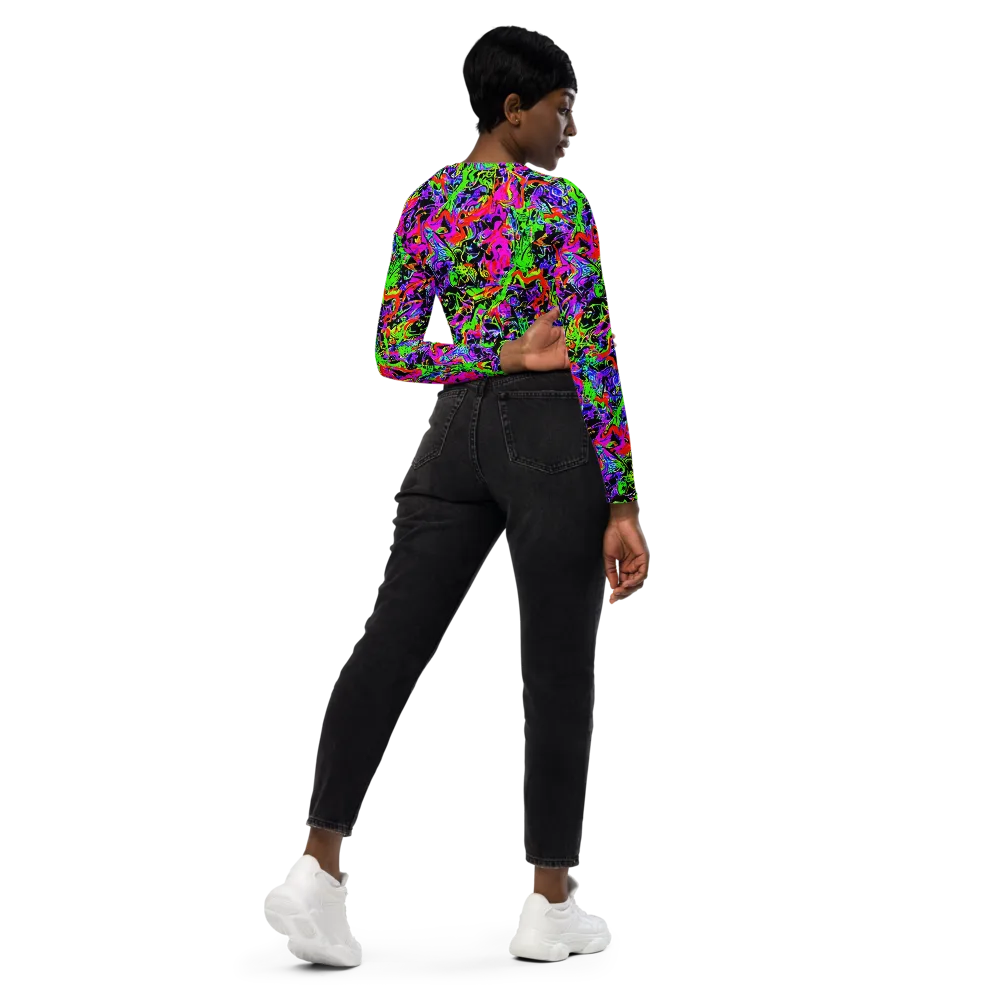 Acid Dreamscape on Long Sleeve Crop Top — Right Back