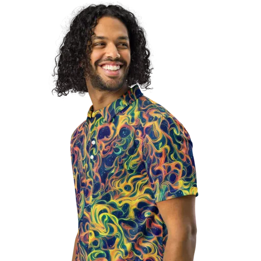 Celestial Flame on a Men's Slim Fit Polo Shirt