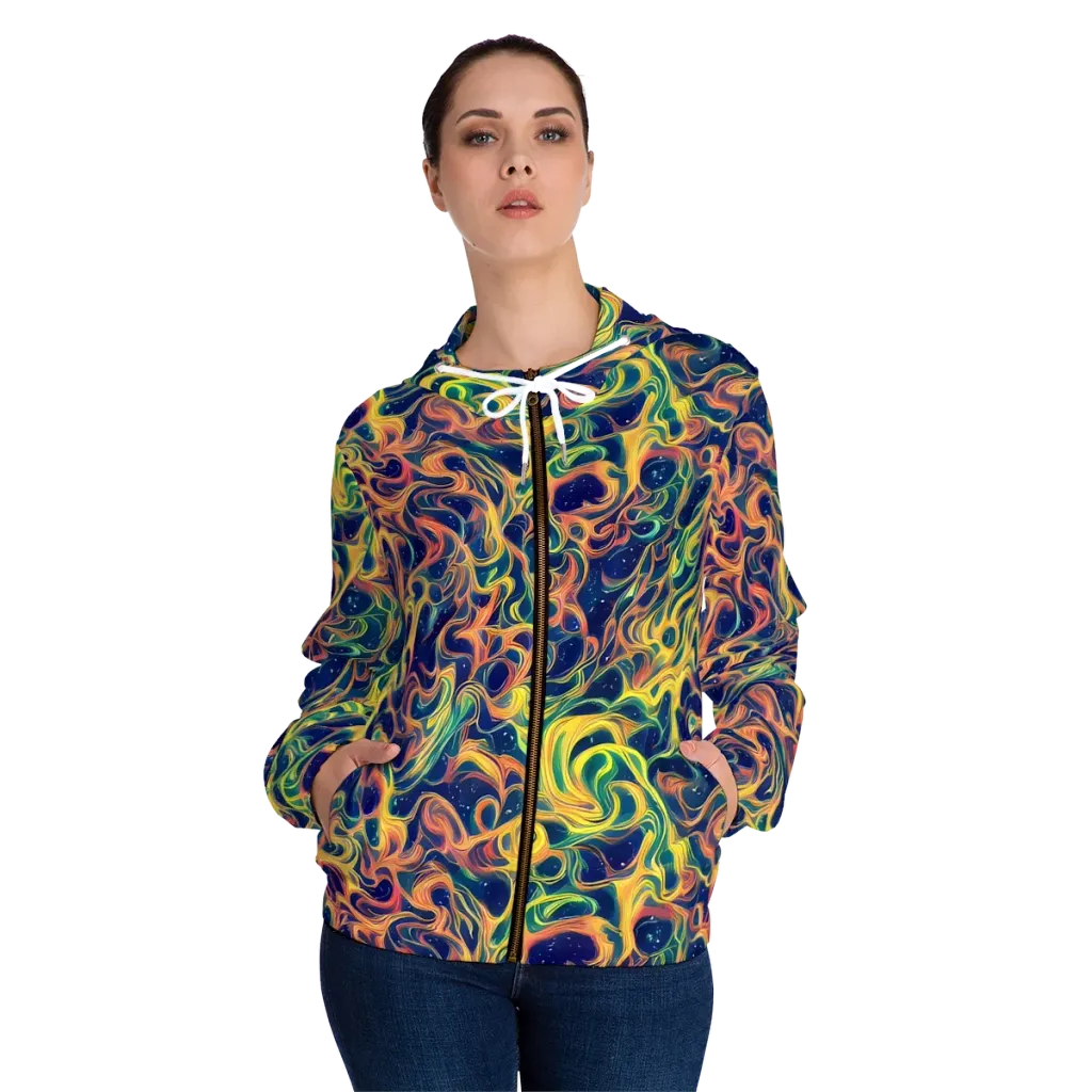 Celestial Flame on Women's Full-Zip Hoodie — Front On Person
