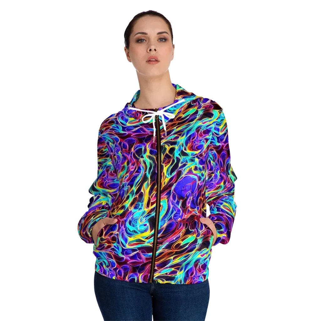 Lucid Inferno on Women's Full-Zip Hoodie — Front On Person