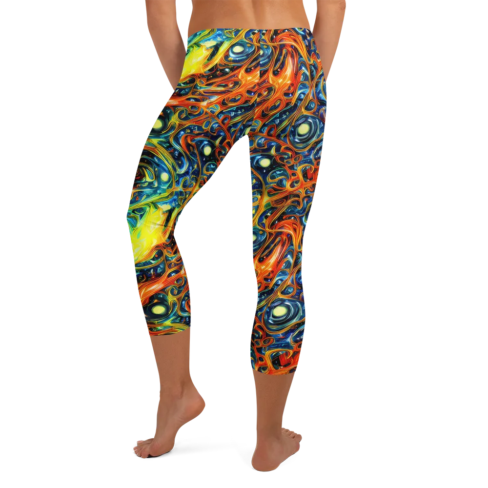 Blue Flame Field on Capri Leggings — Back