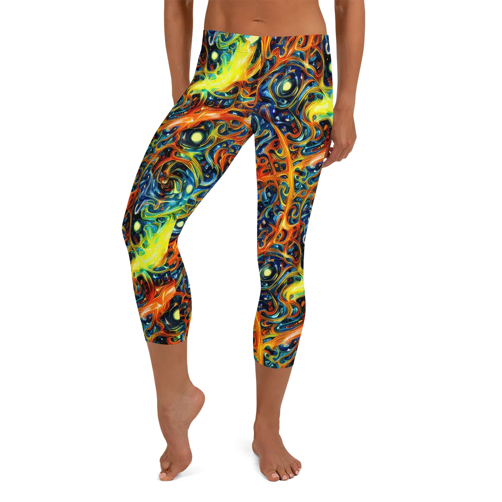 Blue Flame Field on Capri Leggings — Front