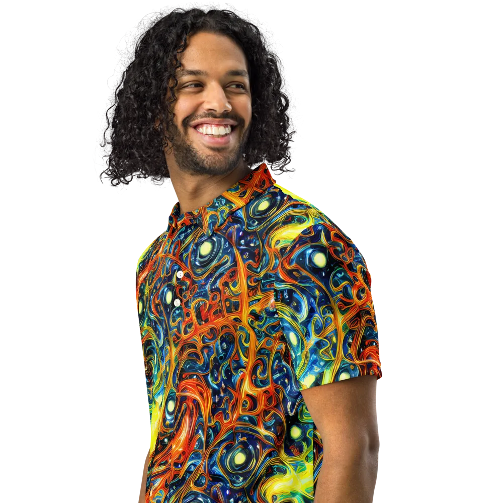 Blue Flame Field on Men's Slim Fit Polo Shirt — Left Front