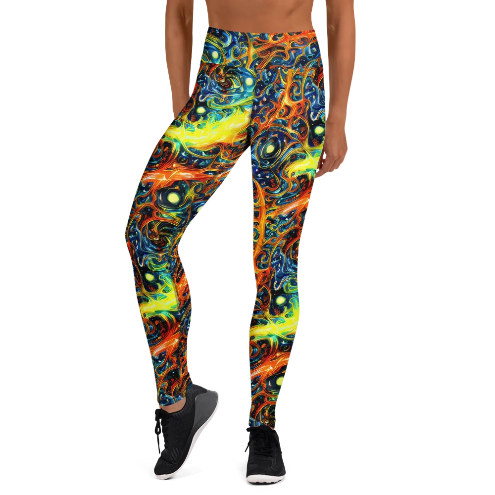 Blue Flame Field on Yoga Leggings — Front