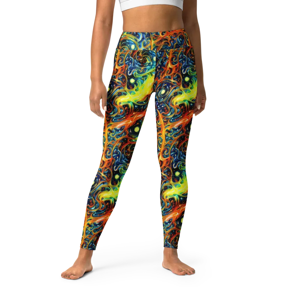 Blue Flame Field on Yoga Leggings — Front