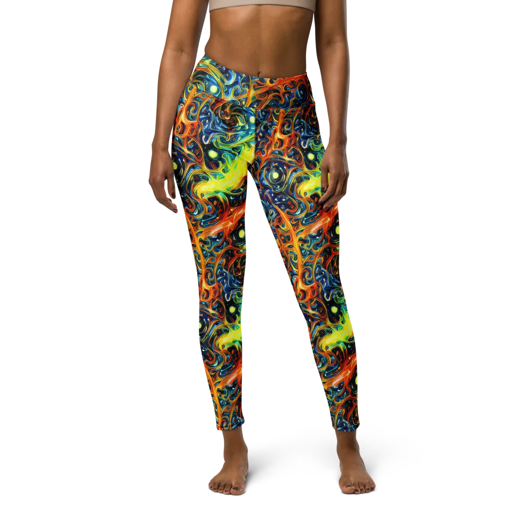 Blue Flame Field on Yoga Leggings — Front