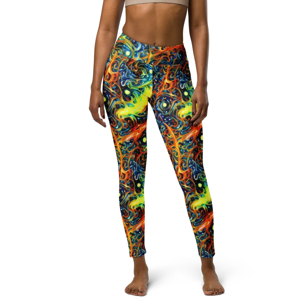 Blue Flame Field on Yoga Leggings — Front