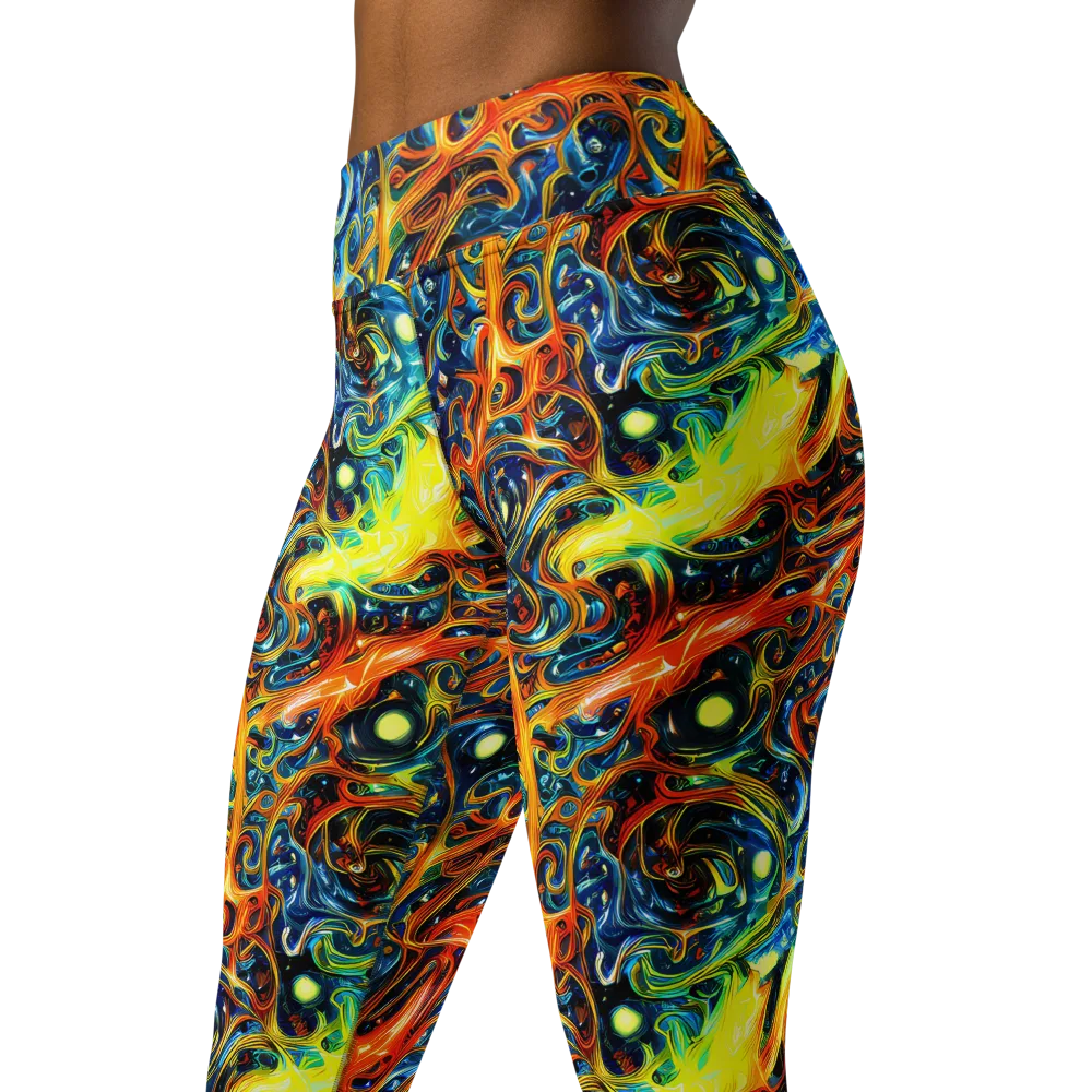 Blue Flame Field on Yoga Leggings — Left Front