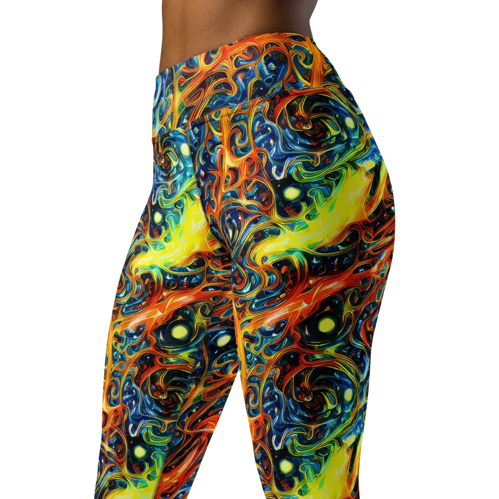 Blue Flame Field on Yoga Leggings — Left Front