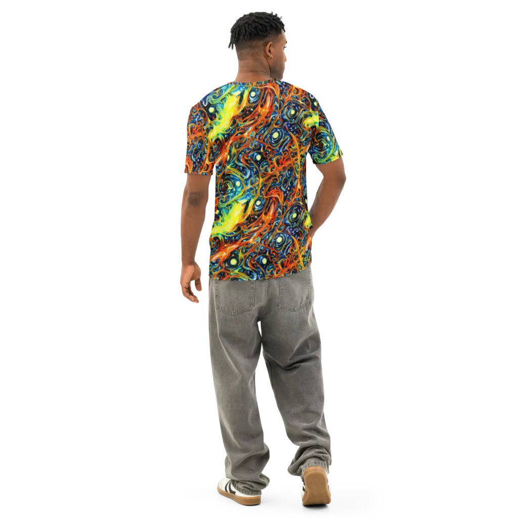 Blue Flame Field on Men's Cotton Crew Neck T-Shirt — Back
