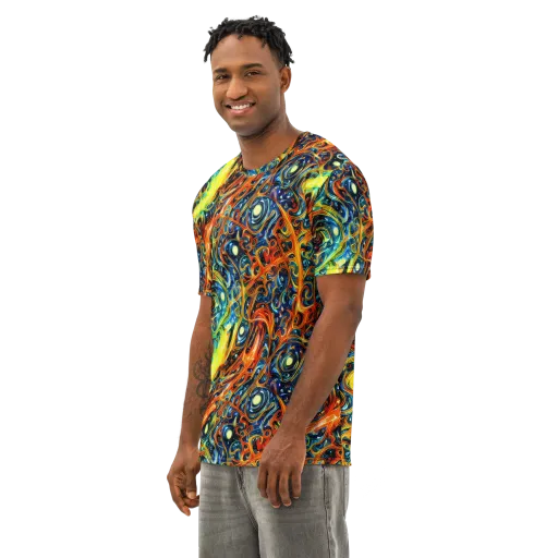 Blue Flame Field on a Men's Cotton Crew Neck T-Shirt