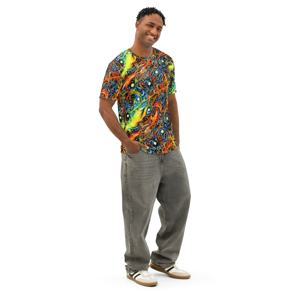 Blue Flame Field on Men's Cotton Crew Neck T-Shirt — Right Front
