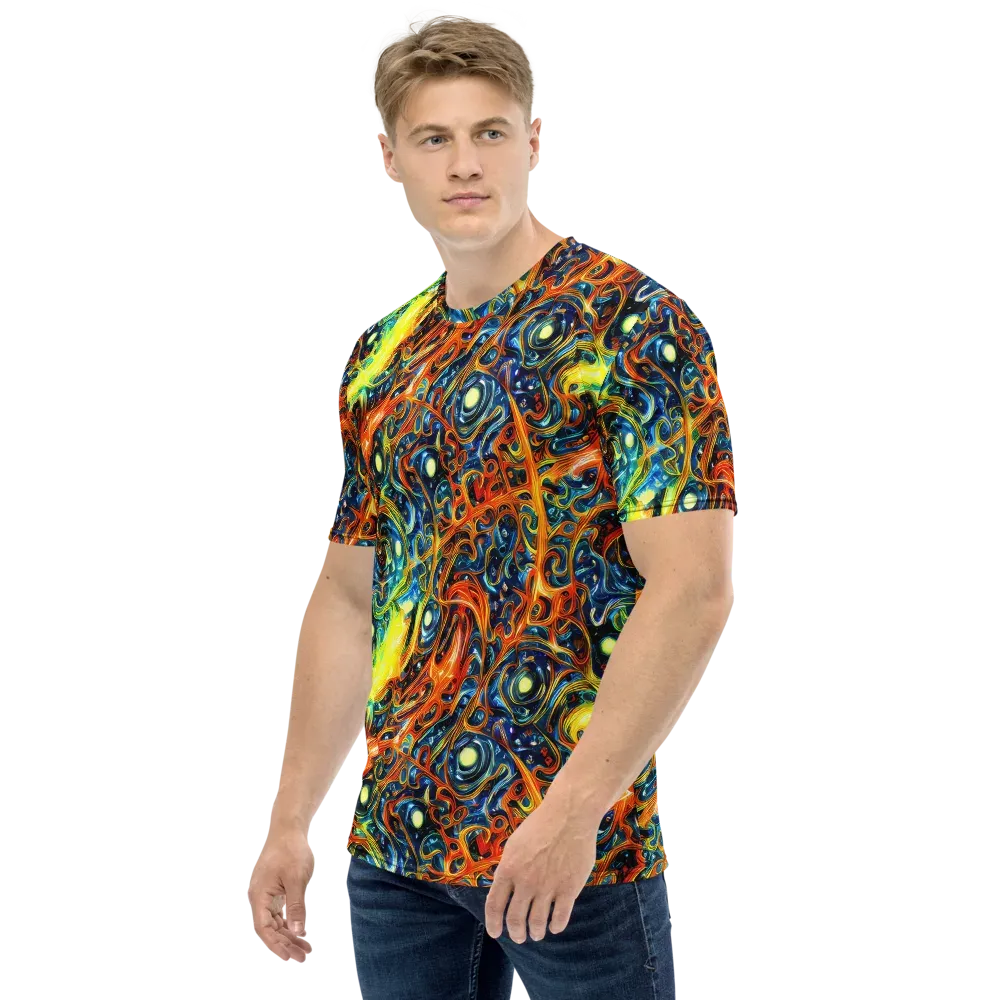 Blue Flame Field on Men's Crew Neck T-Shirt — Left