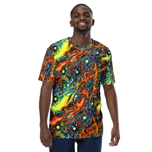 Blue Flame Field on a Men's Crew Neck T-Shirt