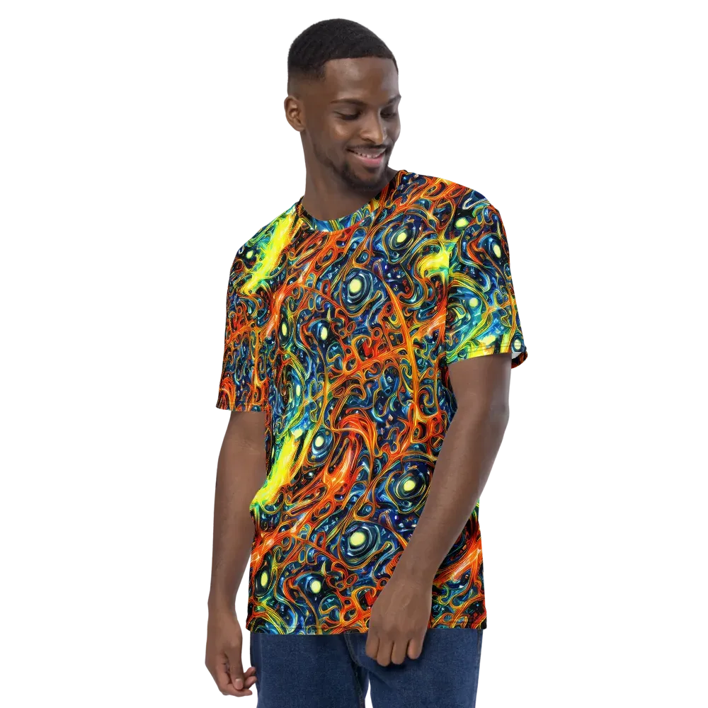 Blue Flame Field on Men's Crew Neck T-Shirt — Left