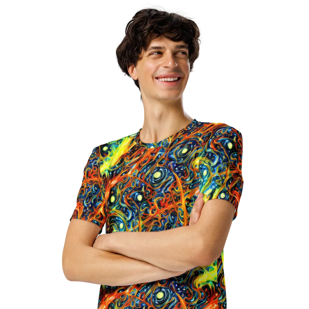 Blue Flame Field on Men's Crew Neck T-Shirt — Left Front