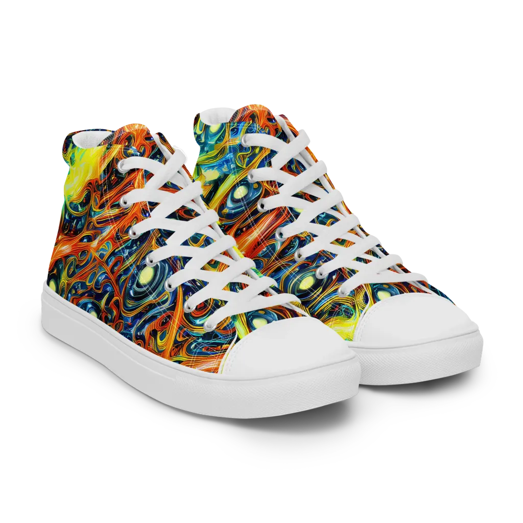 Blue Flame Field on Men's High Top Canvas Shoes — Right Front