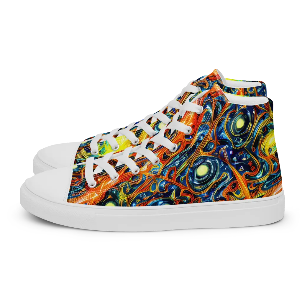 Blue Flame Field on Men's High Top Canvas Shoes — Left