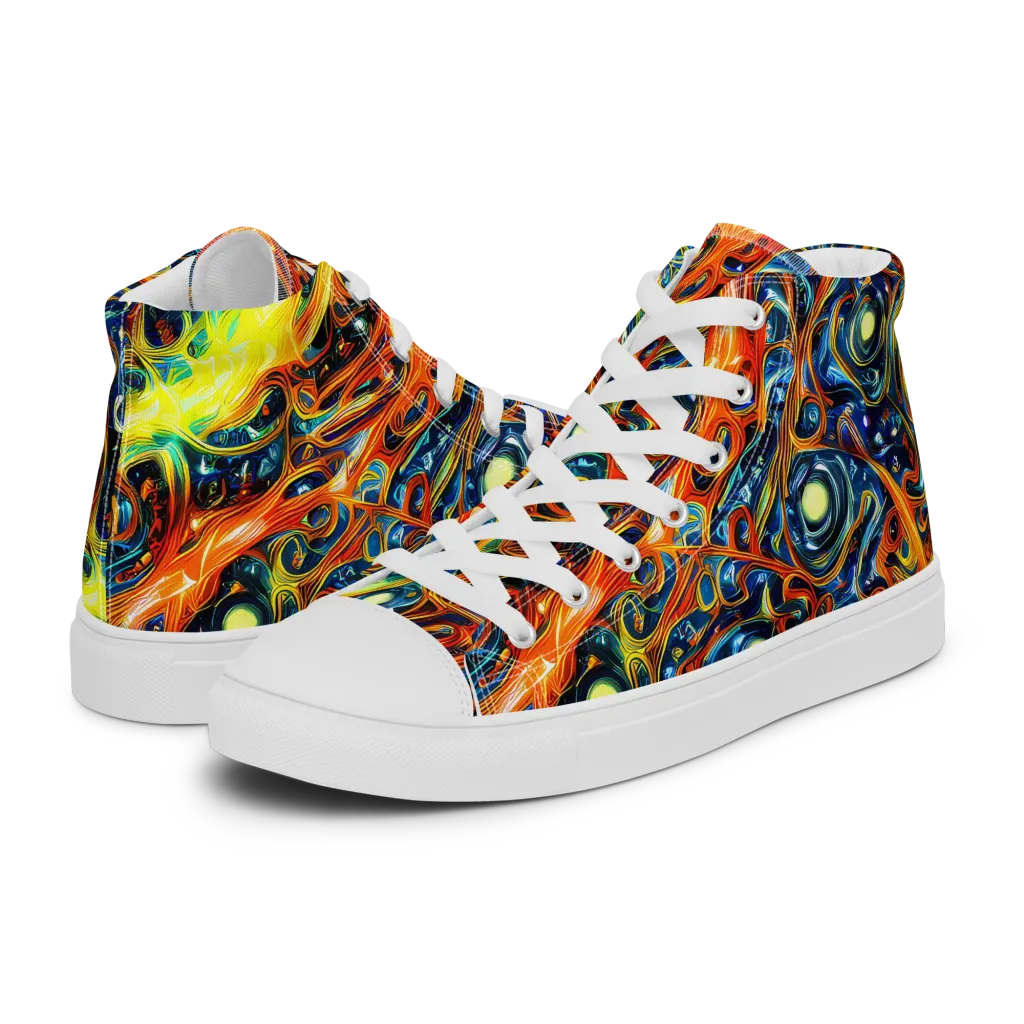 Blue Flame Field on Men's High Top Canvas Shoes — Left
