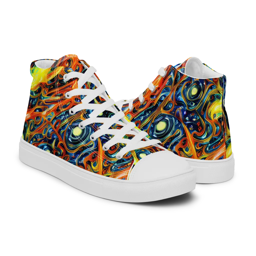 Blue Flame Field on Men's High Top Canvas Shoes — Right