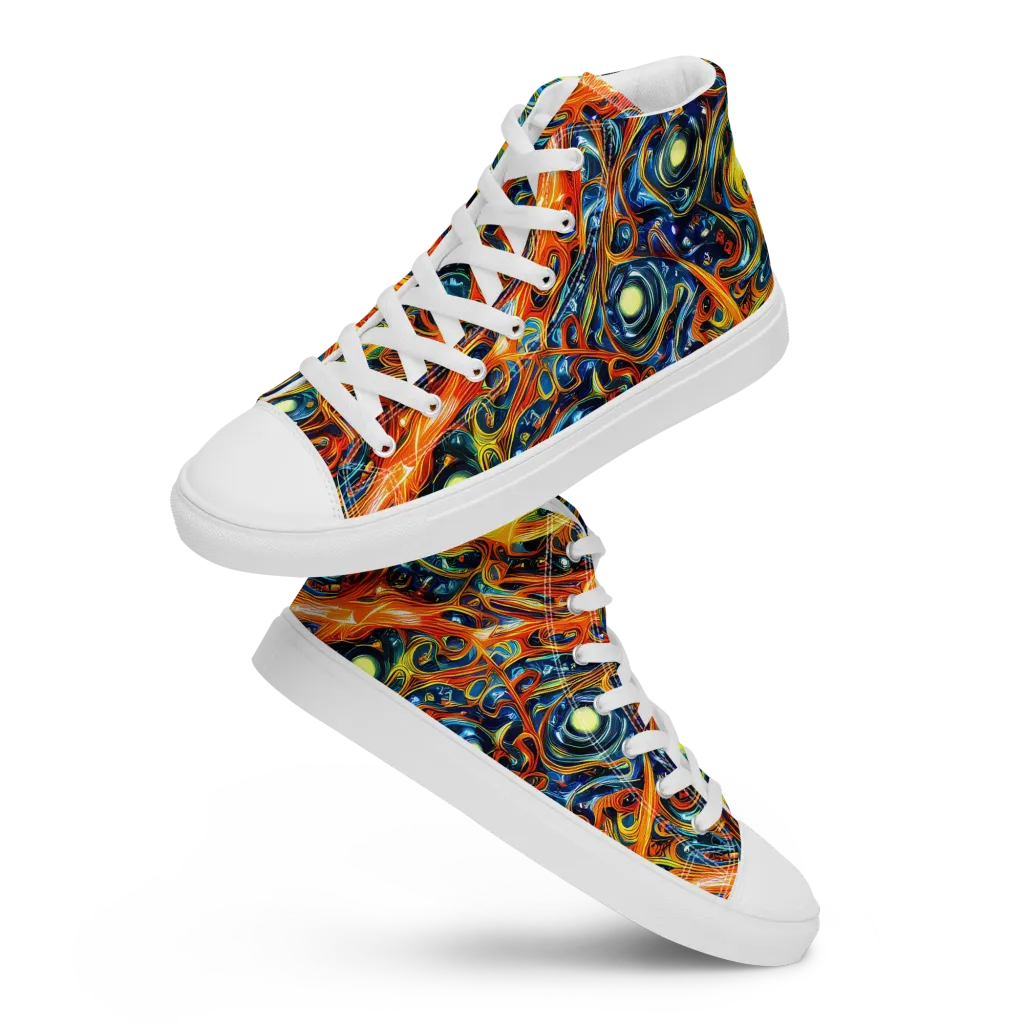 Blue Flame Field on Men's High Top Canvas Shoes — Front