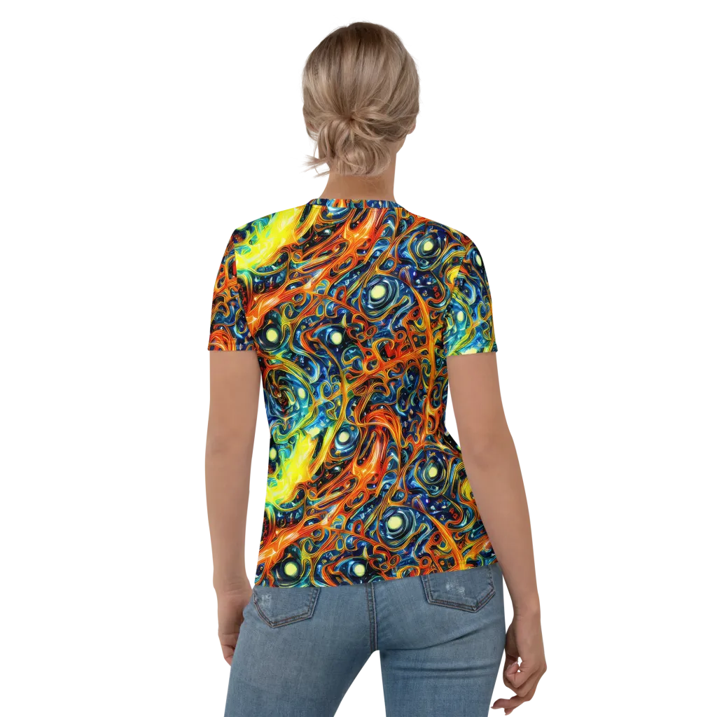 Blue Flame Field on Women's Crew Neck T-Shirt — Back