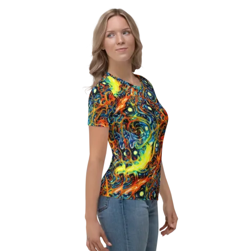 Blue Flame Field on a Women's Crew Neck T-Shirt