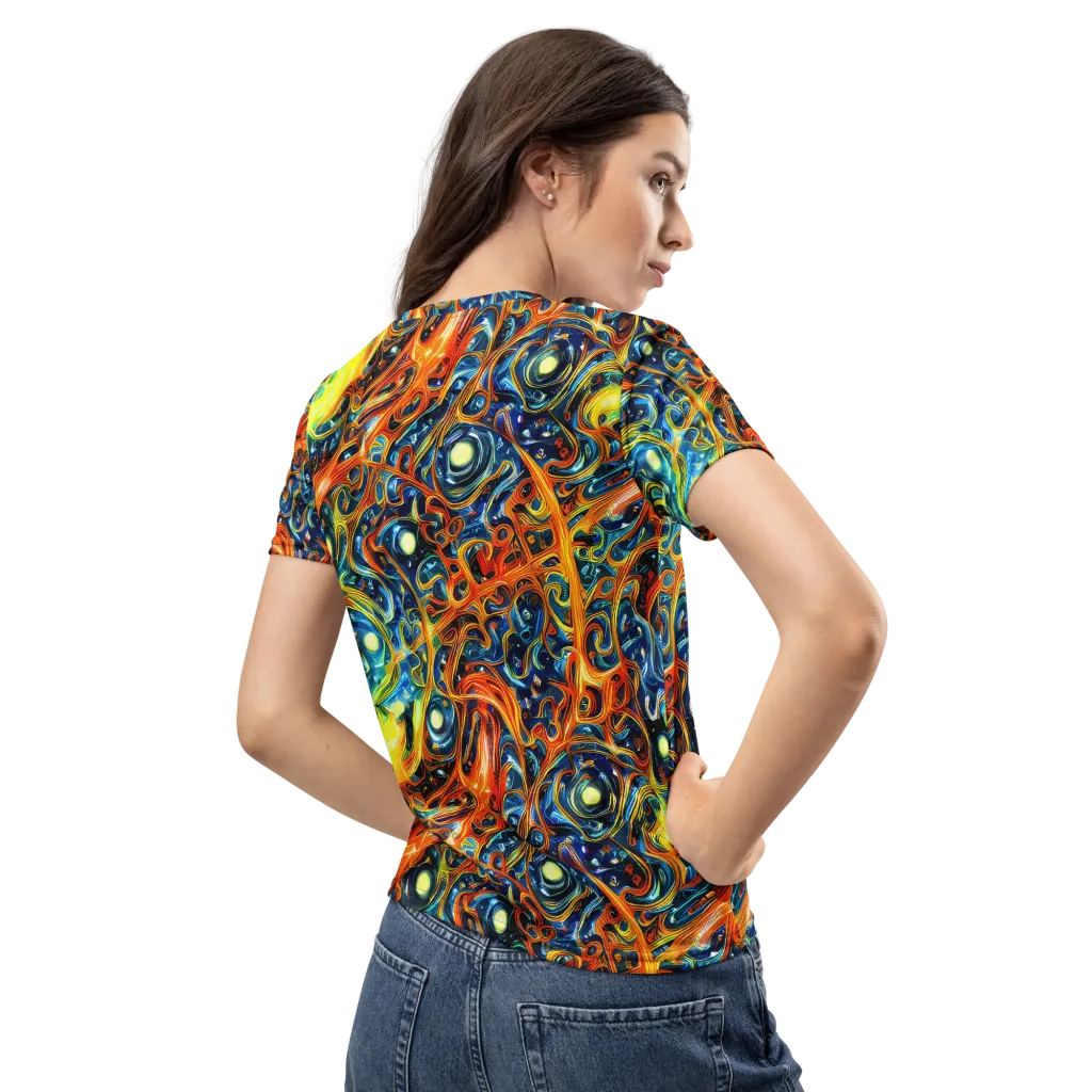 Blue Flame Field on Women's Crew Neck T-Shirt — Back