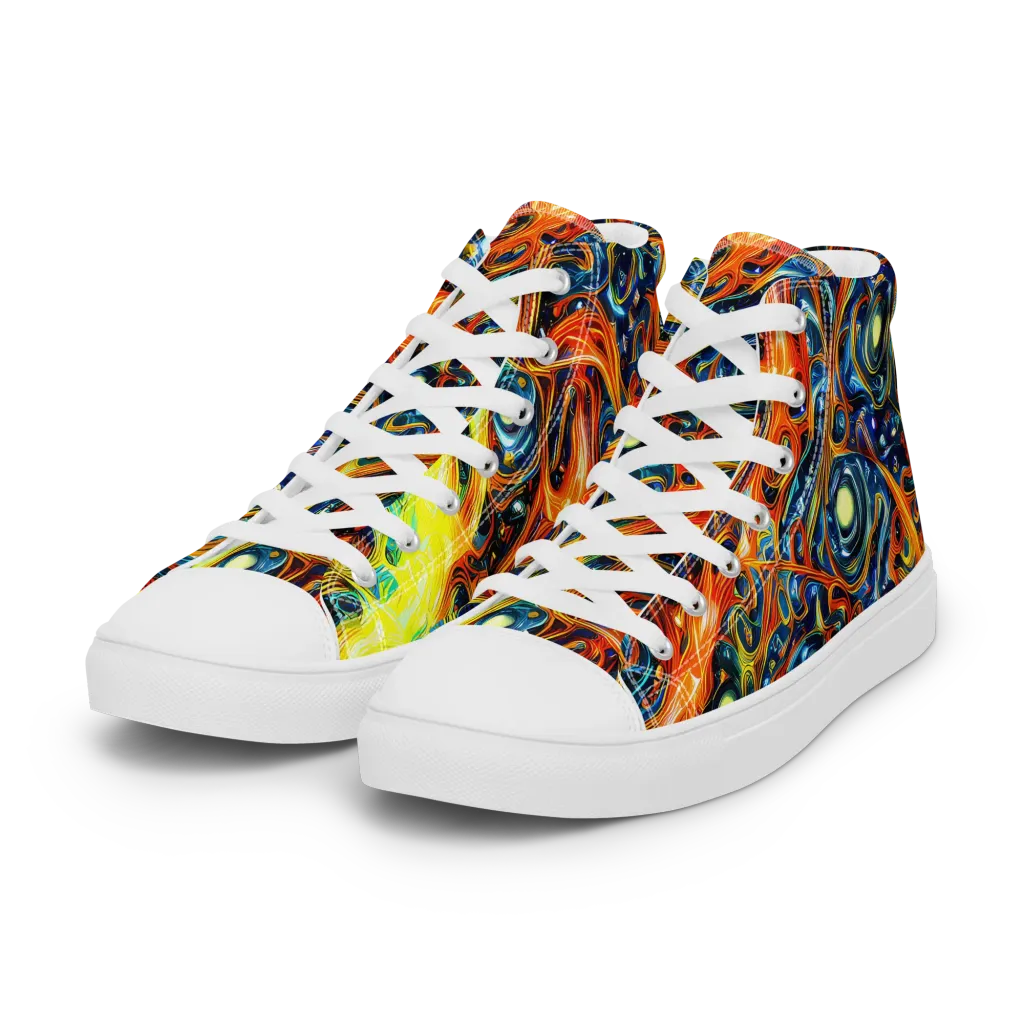 Blue Flame Field on Women's High Top Canvas Shoes — Left Front