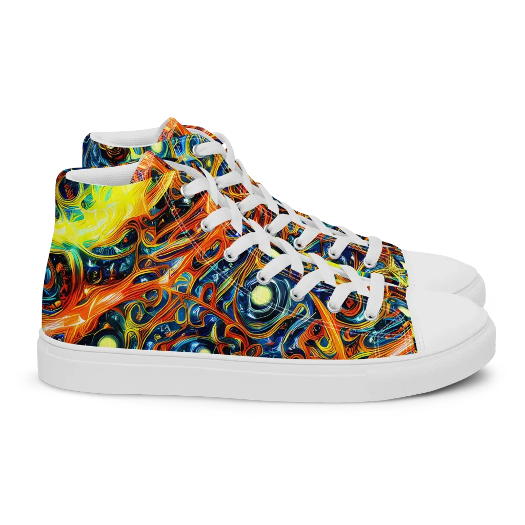 Blue Flame Field on Women's High Top Canvas Shoes — Right